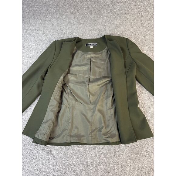 Halston Suit Set Skirt Jacket Career Academia Green Size 4 Petite - Picture 4 of 16